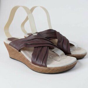 Dansko Womens Neve Sandals Sz 6.5 7 37 Brown Leather Slip On Wedge Comfort Shoe